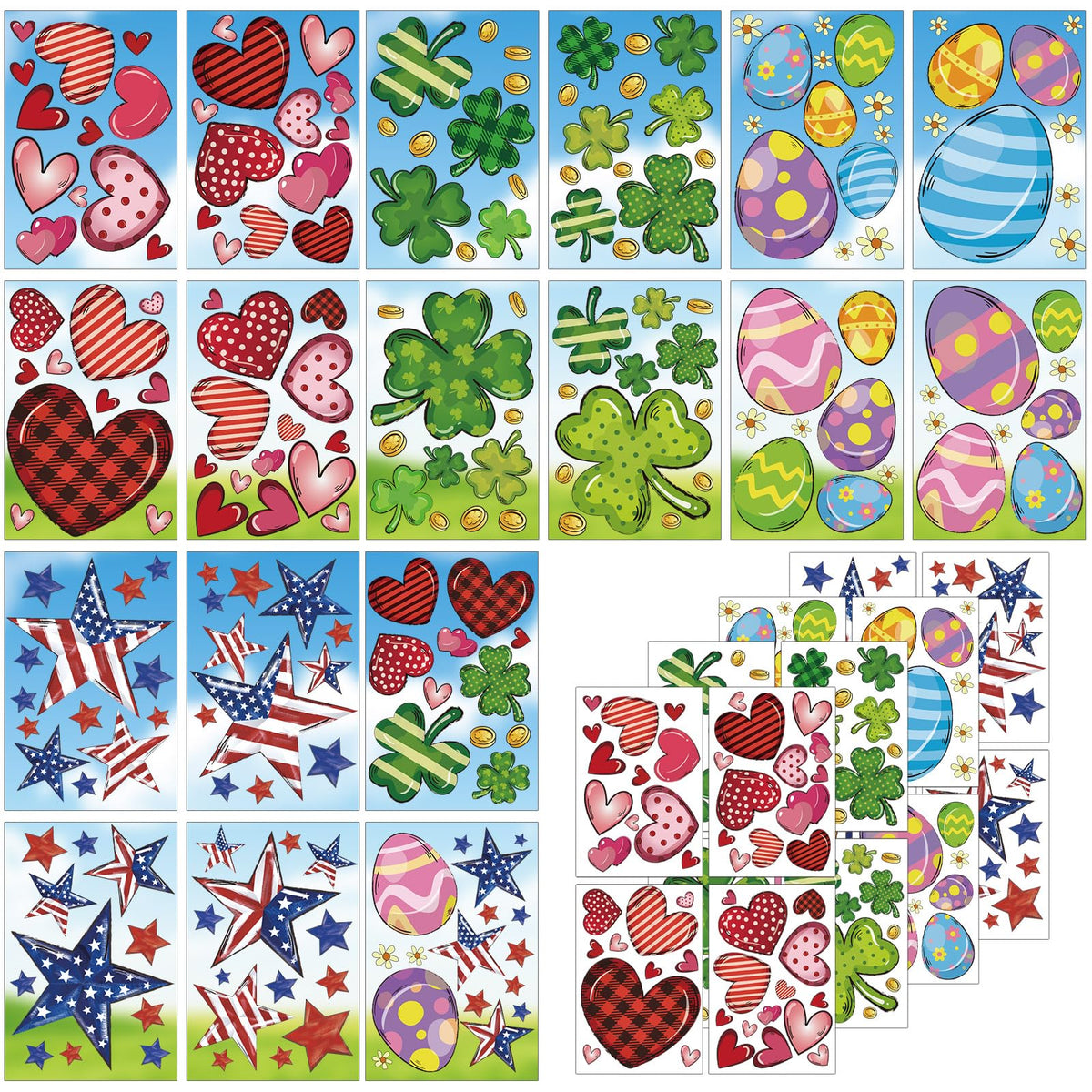JarThenaAMCS 207Pcs Fall Halloween Christmas Winter Window Clings Maple Leaves Ghost Candy Snowman Double-Sided Glass Decal for Holiday Home School Party Decor,18 Sheets