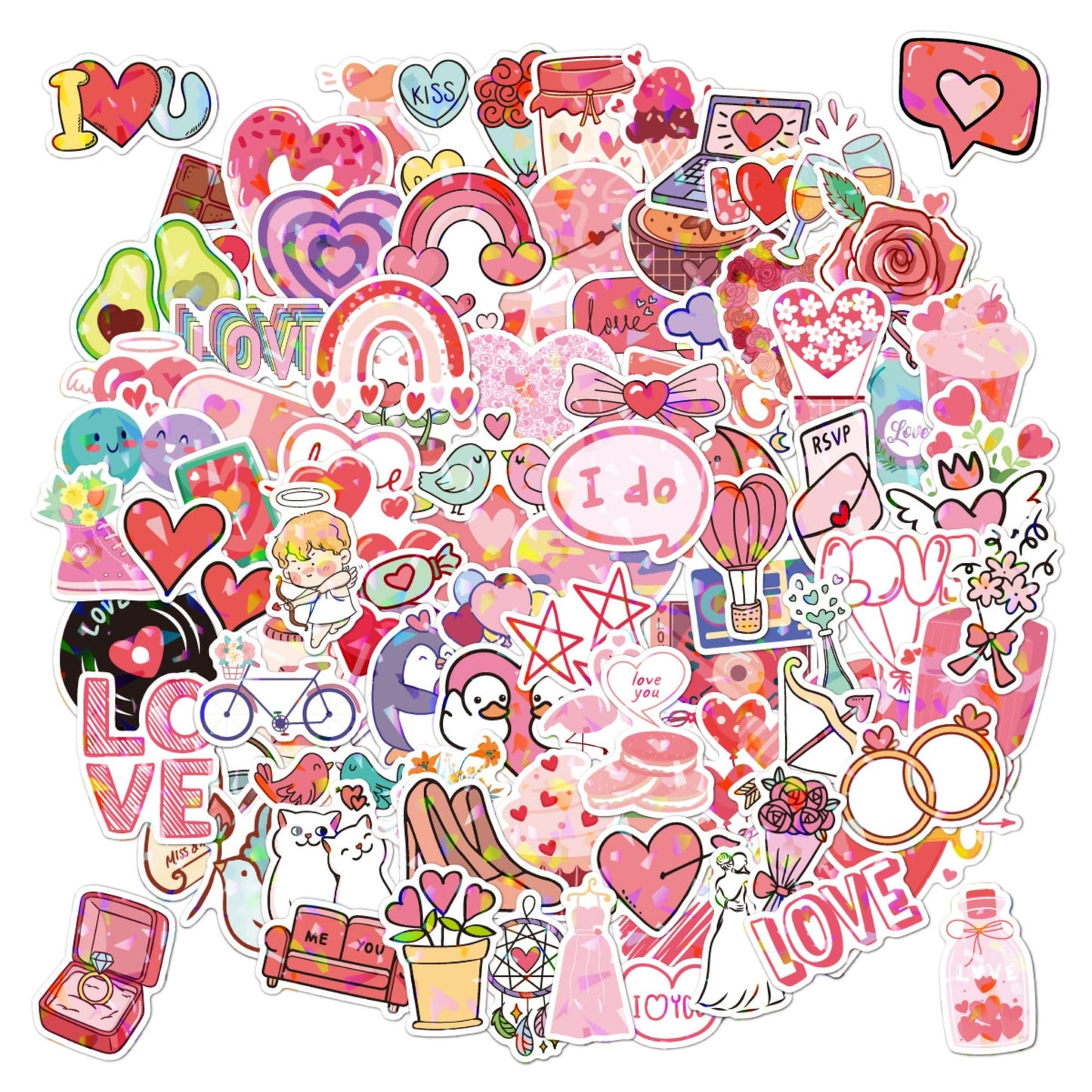 100 Non-Repeating Glitter Christmas Stickers, Assorted Vinyl Waterproof Holographic Winter Holiday Stickers for Christmas Decorations Envelopes Cards Sealing Craft Party Favors