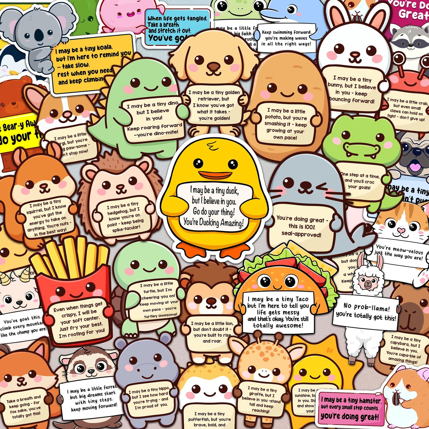 50PCS Emotional Support Animal Stickers by Puraesla– Affirmation Sticker Pack for Adults or Kids Cute Inspirational Buddies for Water Bottles, Laptops, Phones, Positive Quote Vinyl