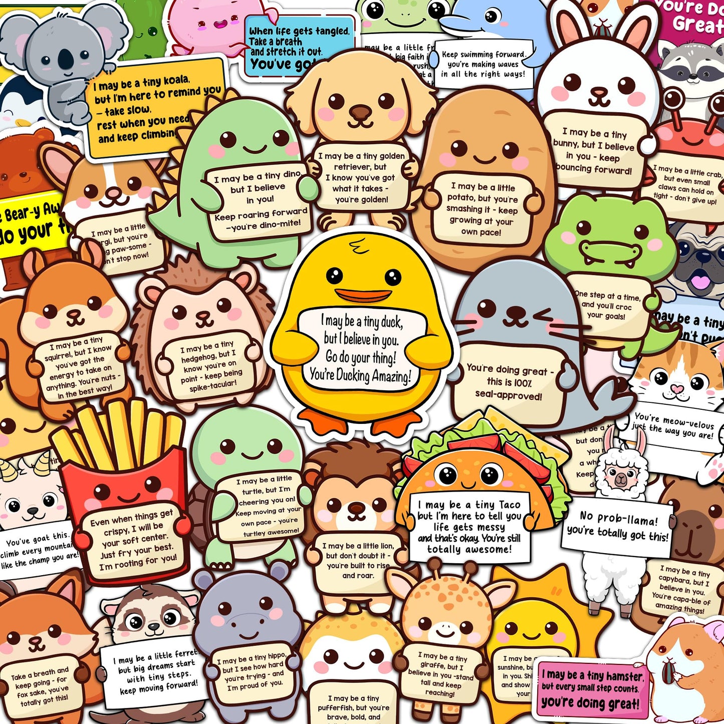 50PCS Emotional Support Animal Stickers by Puraesla– Affirmation Sticker Pack for Adults or Kids Cute Inspirational Buddies for Water Bottles, Laptops, Phones, Positive Quote Vinyl