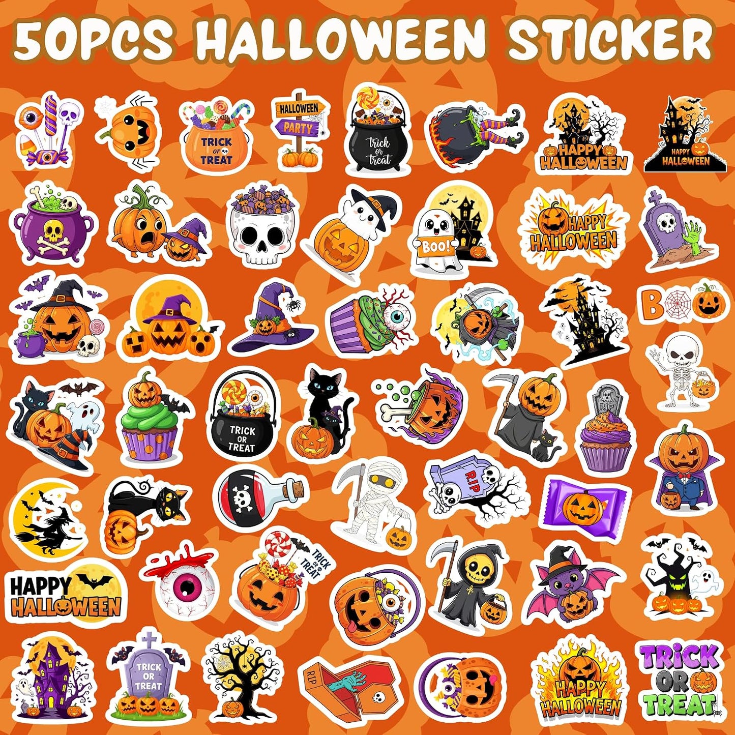 Halloween Stickers, Non-Repeating Halloween Pumpkin Decoration Stickers