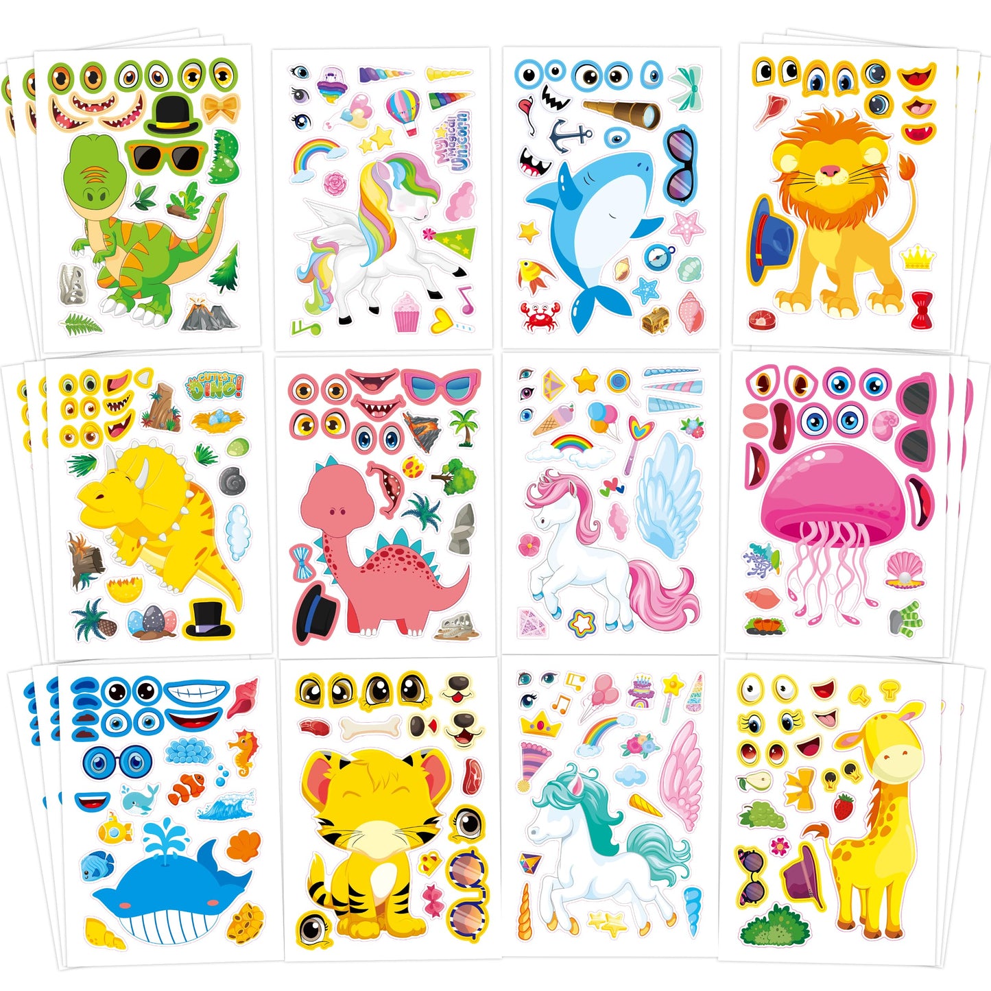 24 Sheets Ocean Animal Make a Face Stickers for Kids Party Favors