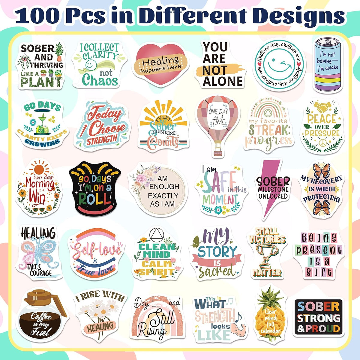 200 PCS Sober Stickers, Recovery Decals for Women Adults Men Teens