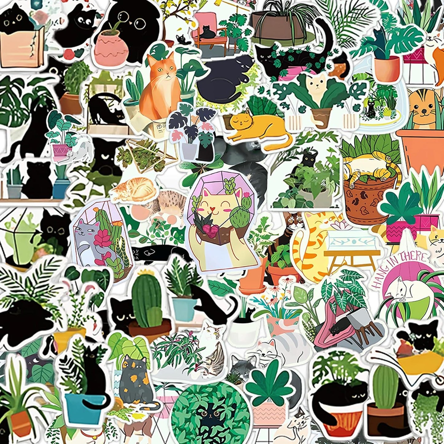 Kathy & Jiggs Cute Cat Stickers– 110 Pcs Waterproof Kawaii Cat Stickers for Scrapbooking, Laptops & Journals-Aesthetic Water Bottle Stickers for Kids – Easter Egg Fillers for Teens