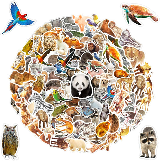 100 PCS Jungle Animal Stickers Safari Zoo Animal Wild One Stickers for Laptop Water Bottle Computer Refrigerator Luggage Phone Case Bicycle Teens (Jungle Animal)
