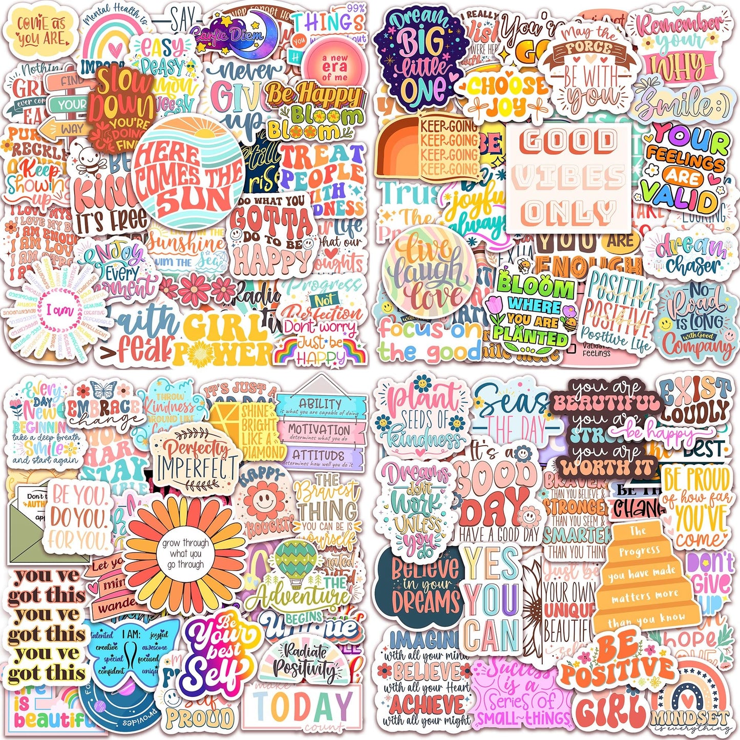 300PCS Affirmation Stickers by Puraesla - Holographic Motivational Sticker Pack, Positive Journal Encouraging Shiny Quotes for Kids, Teachers, Classroom, Waterproof Scrapbook Supplies