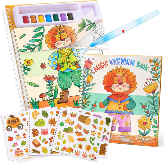 JoyCat Mix & Match Paint with Water Coloring Books with Stickers (Animals)