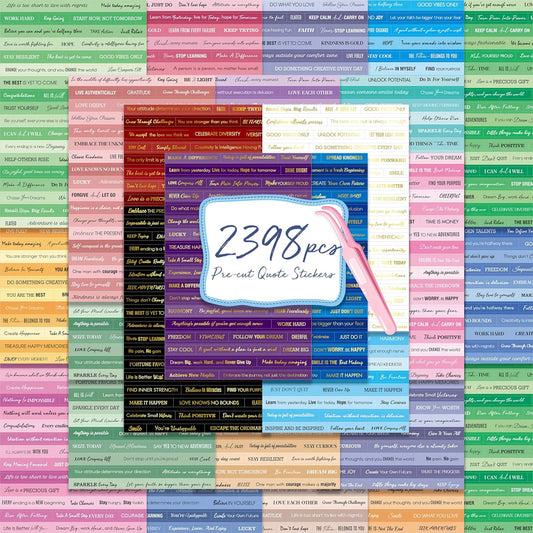 2398PCS Quote Stickers, Gold Foil Word Phrase Stickers for Junk Journal, Pre-Cut Motivational Inspirational Small Talk Labels for Scrapbook, DIY Craft Card Making (50 Sheets)