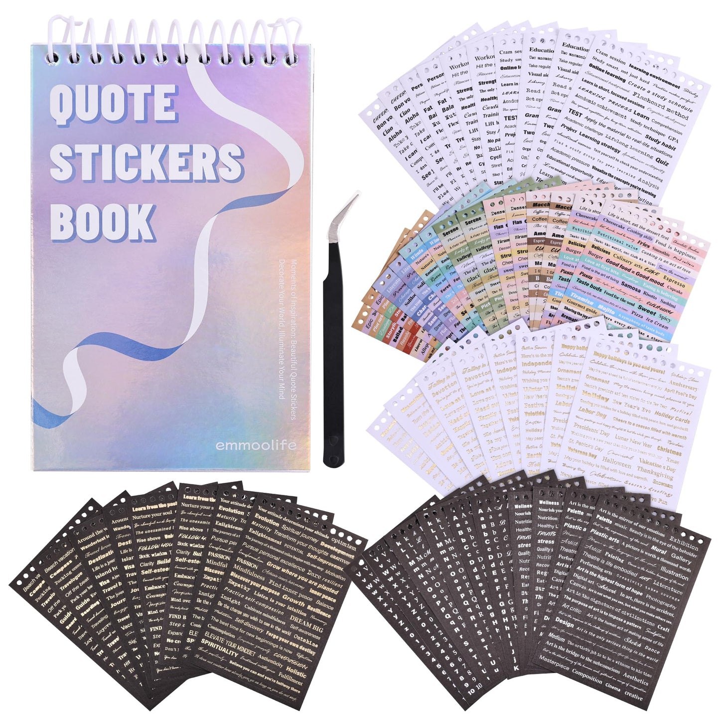 2500+ Pcs Word Stickers for Journaling, 50 Sheets Quote Sticker Gold Foil Art Scrapbook Supplies for Junk Journal, Scrapbooking Supplies for Bullet Journal Craft Small Talk Stickers for DIY Gift Card
