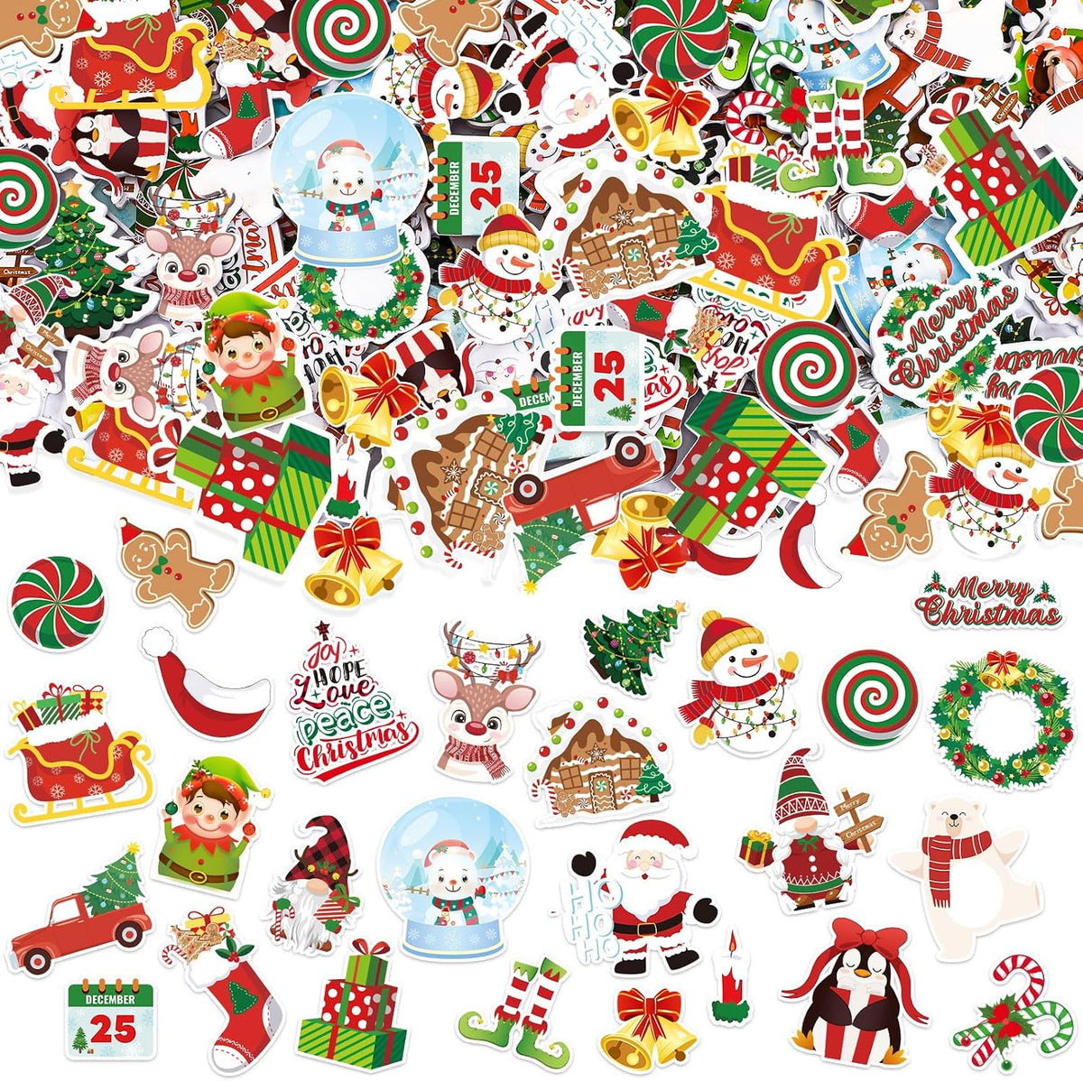 JULBEAR 300 Pcs Christmas Foam Stickers Self-Adhesive Bulk Party Favors