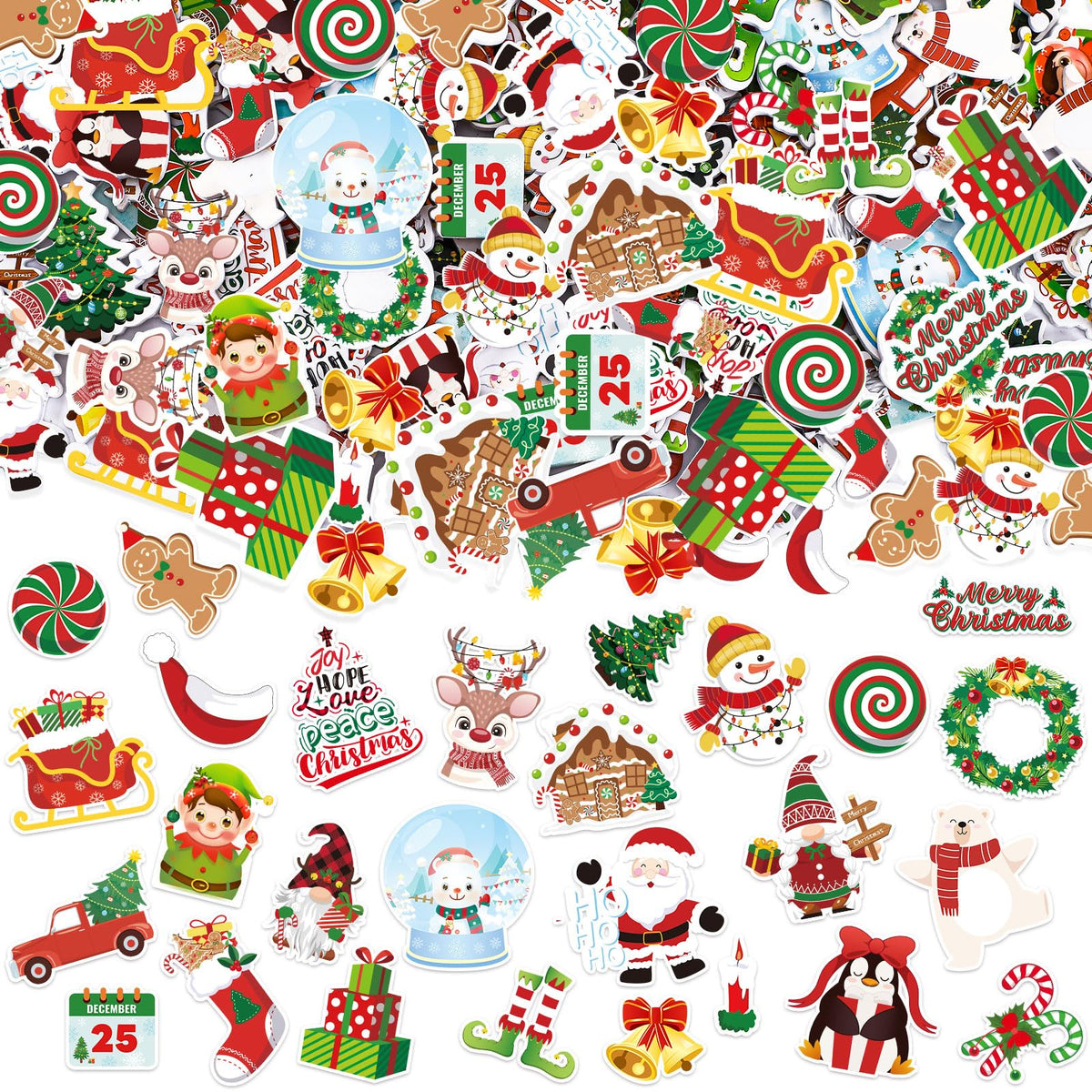 JULBEAR 300 Pcs Christmas Foam Stickers Self-Adhesive Bulk Party Favors