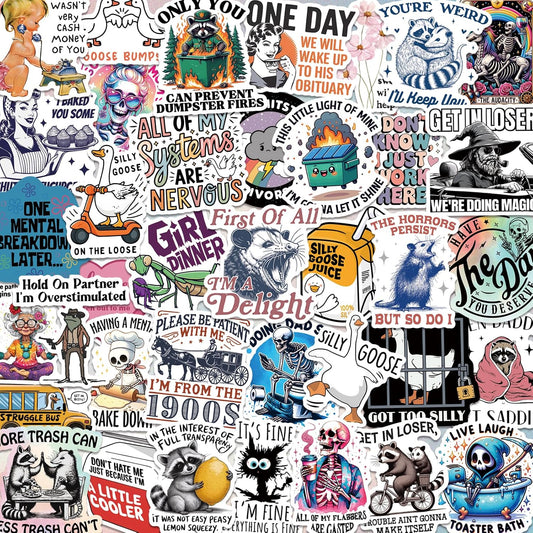 200 PCS Funny Holographic Stickers for Adults, Waterproof Vinyl Sarcastic Meme Decals for Laptop, Water Bottle, Phone, Kindle, Journal, Scrapbook, Bumper, Skateboard, Luggage, No Repeats