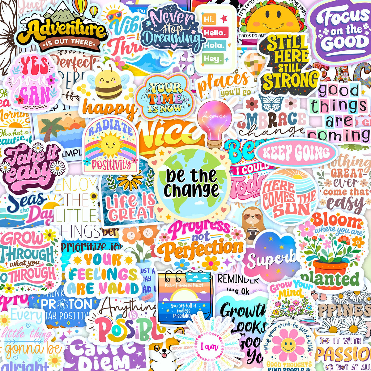 300PCS Affirmation Stickers by Puraesla - Holographic Motivational Sticker Pack, Positive Journal Encouraging Shiny Quotes for Kids, Teachers, Classroom, Waterproof Scrapbook Supplies