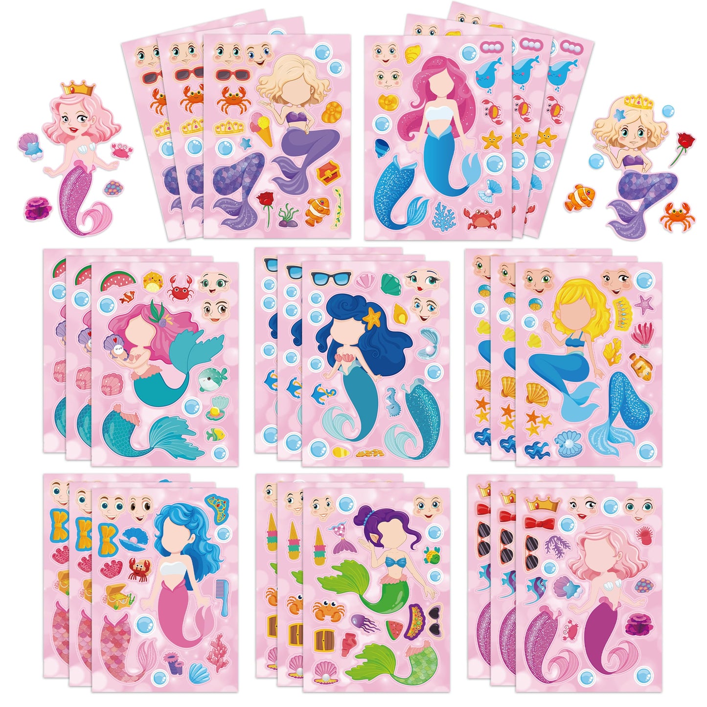 24 Sheets Ocean Animal Make a Face Stickers for Kids Party Favors
