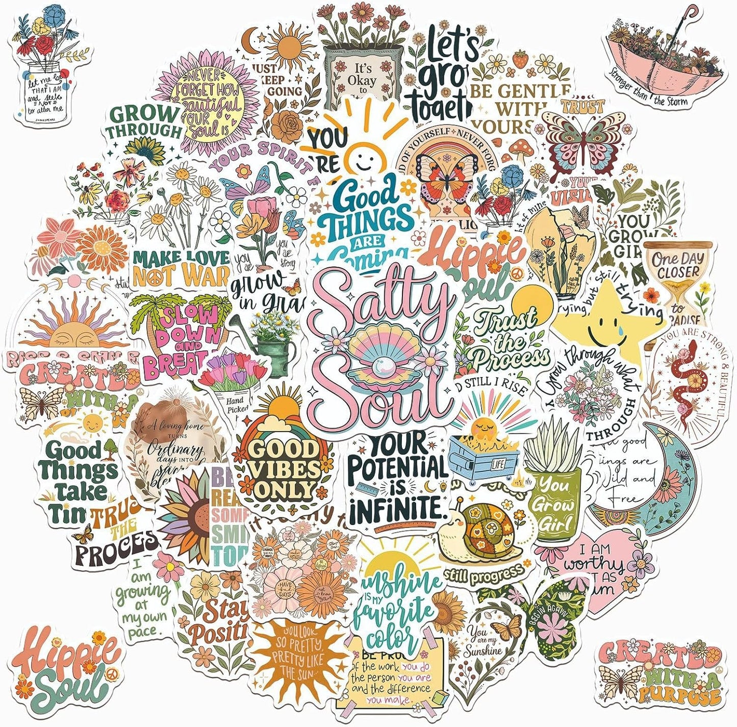 50pcs Flower Motivational Stickers, Motivational Quote Sticker for Water Bottle Adults Women TeenStickers, Vinyl Positive Stickers Decals for Laptop Journal Computer Phone Case(Colourful-P7)