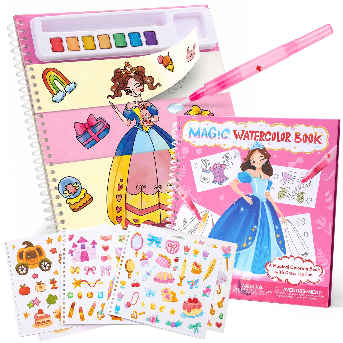 JoyCat Mix & Match Paint with Water Coloring Books with Stickers (Animals)