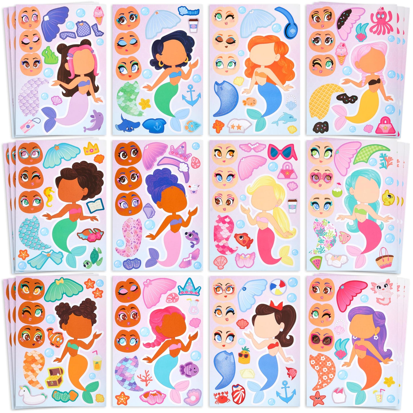 JOYIN 36 Pcs 9"x6" Summer Make a face Stickers for Kids, Make Your Own Hawaii Pool Beach Sticker Sheets, Luau Craft Party Decor, Summer Holiday Party Favors Kids Crafts, Goodie Bags Stuffers