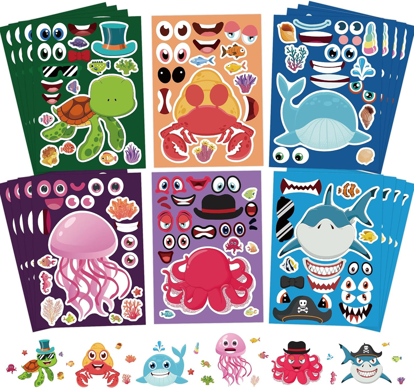 24 Sheets Ocean Animal Make a Face Stickers for Kids Party Favors