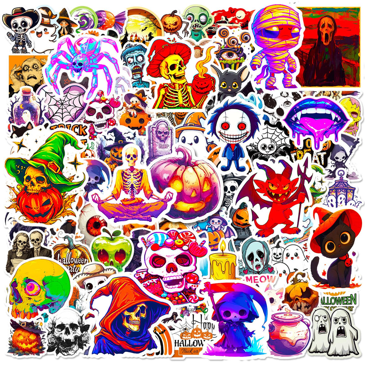 Halloween Stickers, 100Pcs Halloween Pumpkin Theme Stickers Bulk, Vinyl Waterproof Halloween Holiday Party Sticker, Halloween Holiday Gifts for Kids Teens Adults
