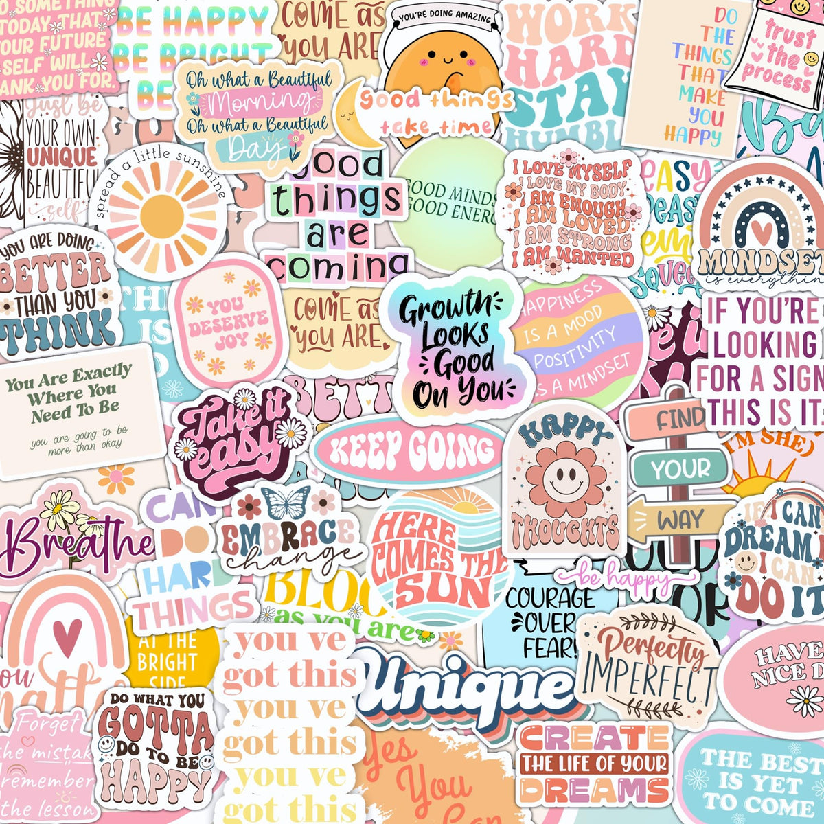 300PCS Affirmation Stickers by Puraesla - Holographic Motivational Sticker Pack, Positive Journal Encouraging Shiny Quotes for Kids, Teachers, Classroom, Waterproof Scrapbook Supplies