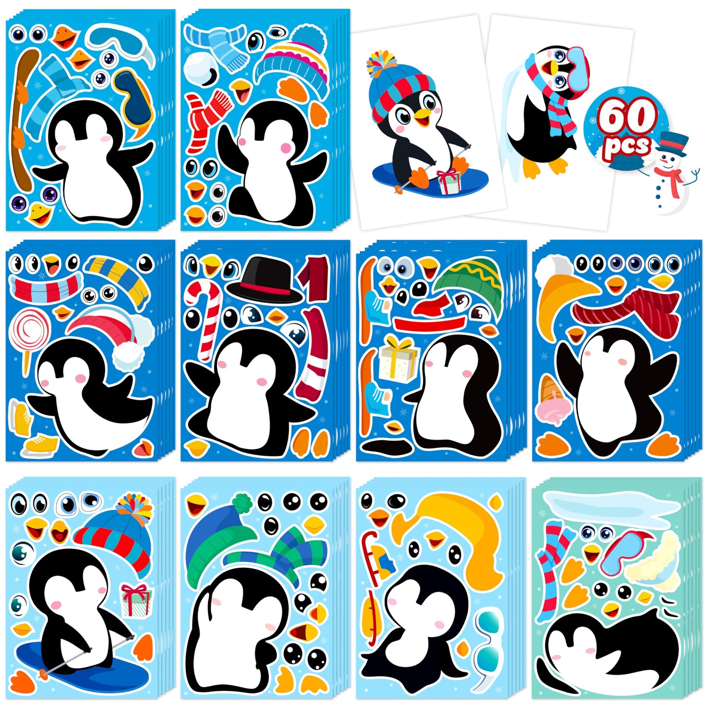 60Sheets Summer Animal Stickers Crafts Bulk, Hawaiian Beach Tropical Make-A-Flamingo/Bee/Fish Face Sticker Holiday Gifts Luau Pool Activity Games Goodie Bag Stuffer Party Favors(Small Size)