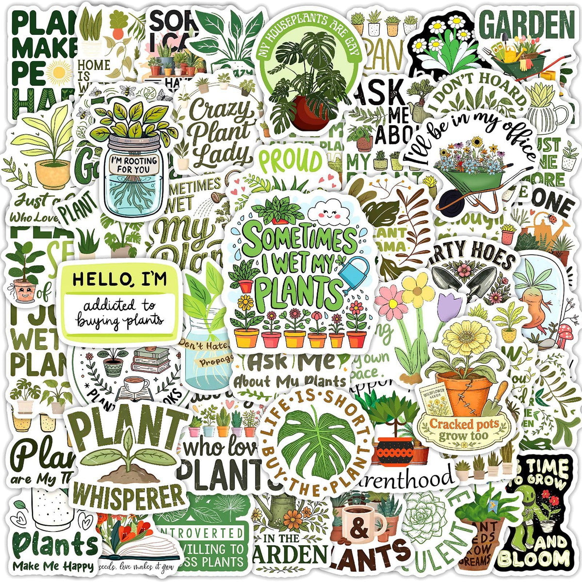50Pcs Plant Stickers Pack, Waterproof Vinyl Funny Plant Quote Stickers for Garden Lovers Teens Adults, No‑Residue Decals for Journaling Scrapbooking Water Bottle Laptop Phone Case Luggage Decor
