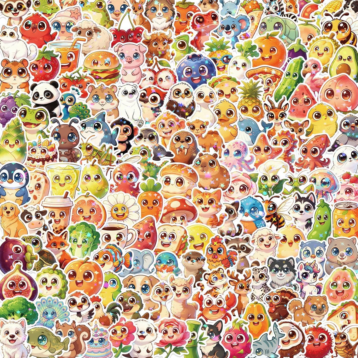 200PCS Cute Big Eye Stickers for Kids, Waterproof Kawaii Mixed All Big Eye Animal Plant and Food Vinyl Scrapbook Stickers for Water Bottle, Stationery, Luggage, Kids Party Essentials