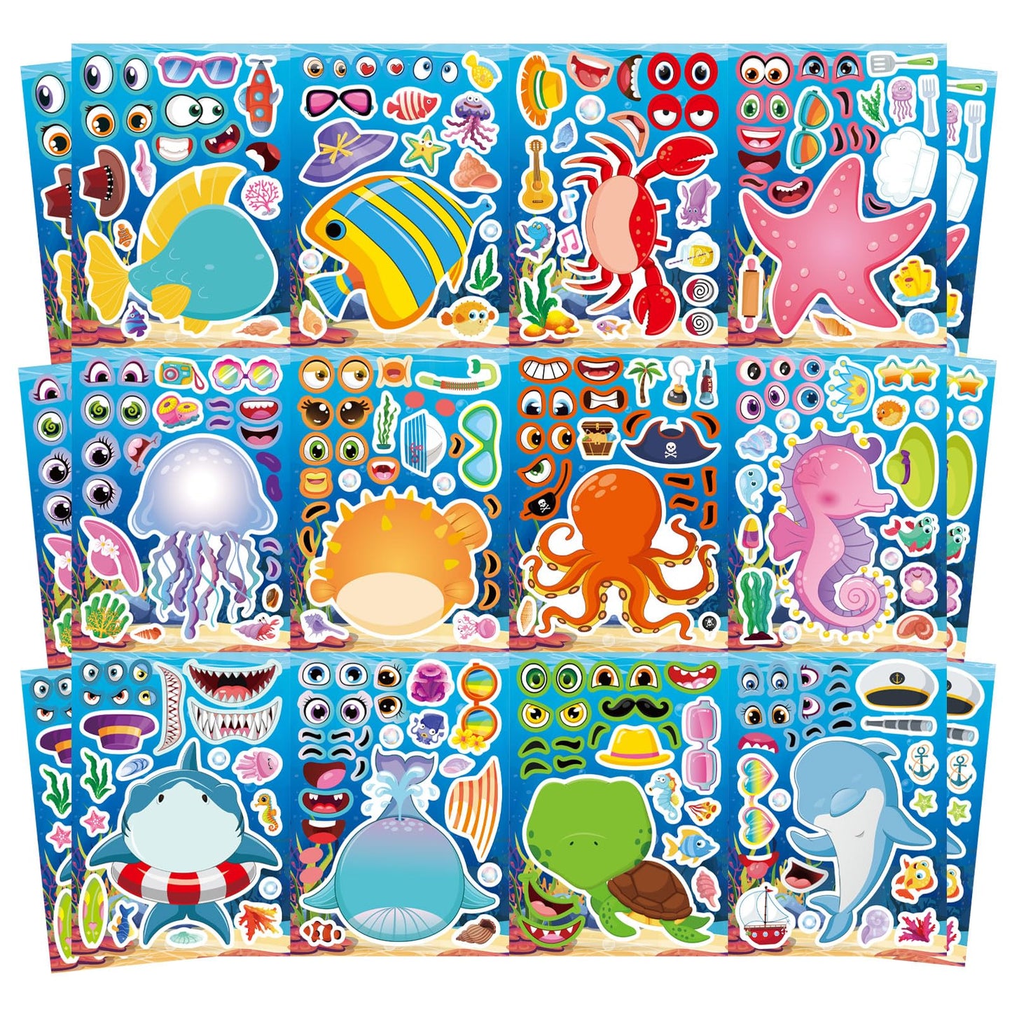 24PCS Summer Stickers for Kids, Make-a-face Stickers, Make Your Own Sticker