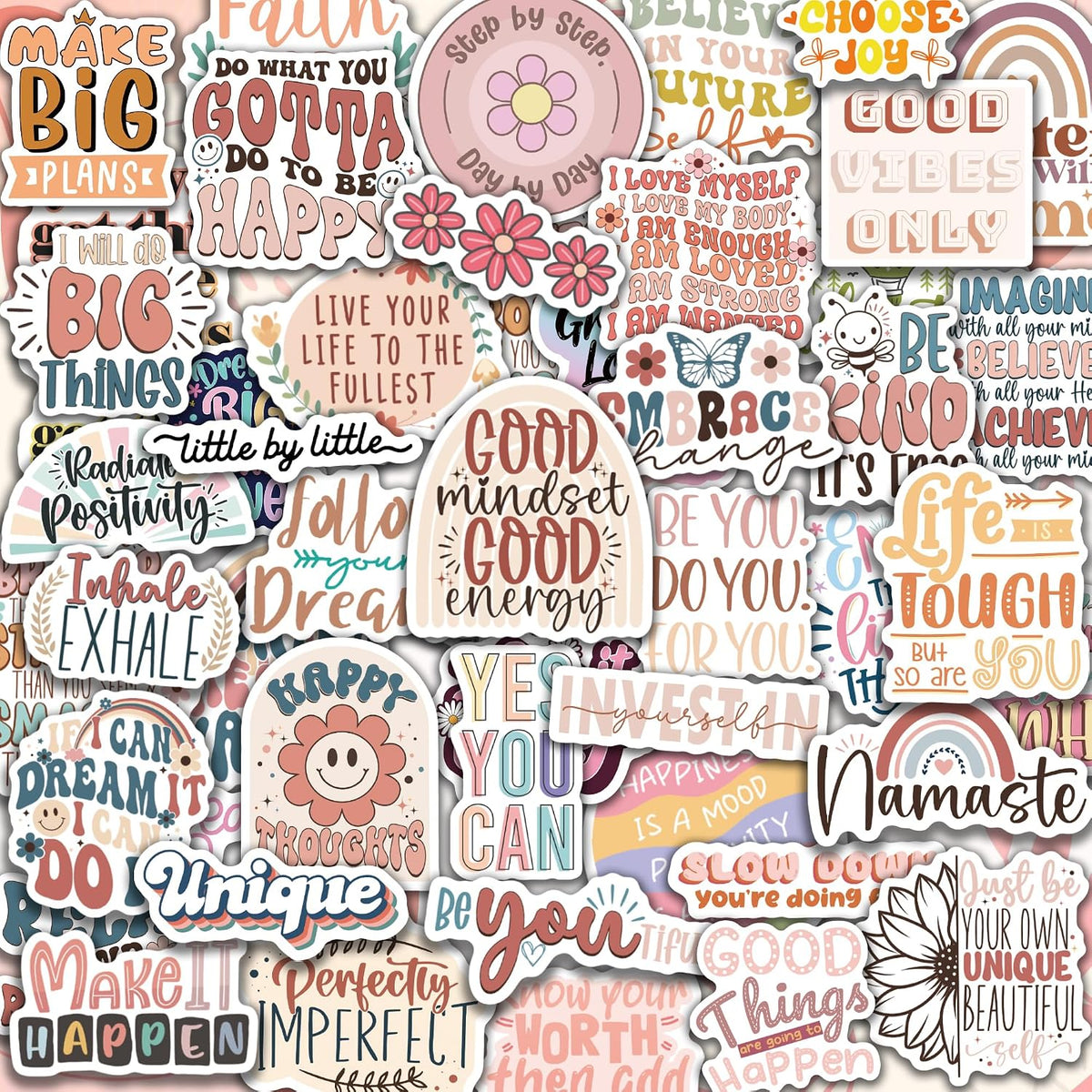 300PCS Motivational Stickers for Vision Board by Puraesla Water Bottles Laptops, Inspirational Quote Waterproof Vinyl for Journals Cups, Affirmation Boho Stickers for Women Holographic