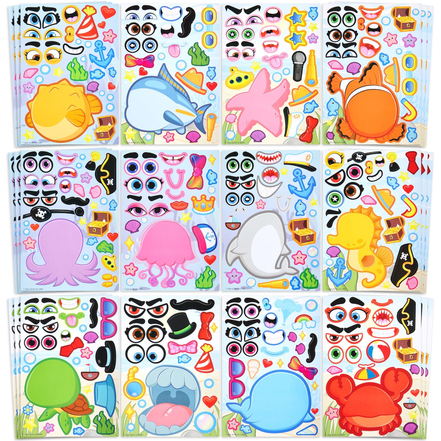 JOYIN 36 Pcs 9"x6" Summer Make a face Stickers for Kids, Make Your Own Hawaii Pool Beach Sticker Sheets, Luau Craft Party Decor, Summer Holiday Party Favors Kids Crafts, Goodie Bags Stuffers