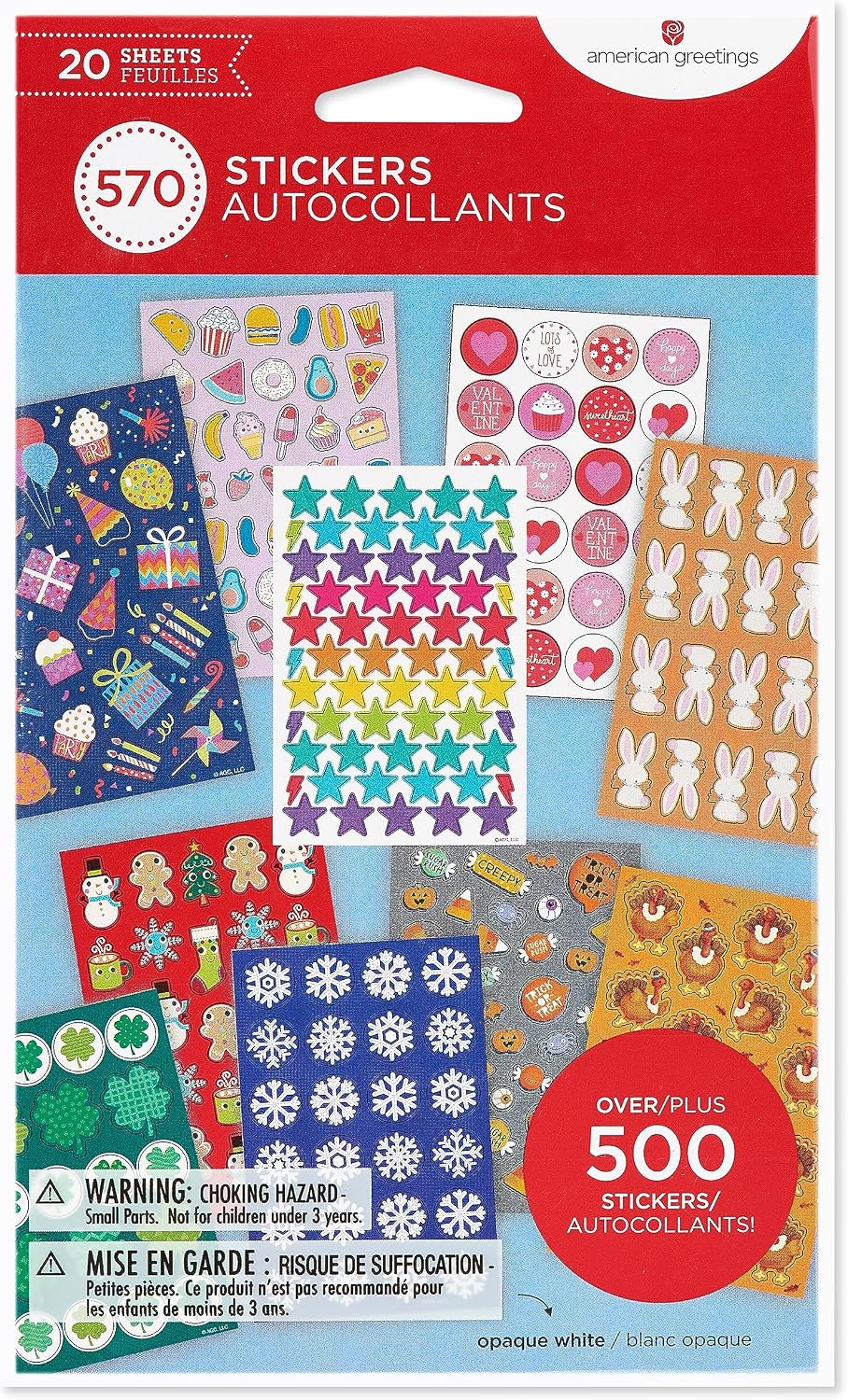 American Greetings 570-Count Assorted Holiday Stickers for Birthday, Valentines Day, St. Patrick's Day, Easter, Halloween, Thanksgiving, Christmas and more